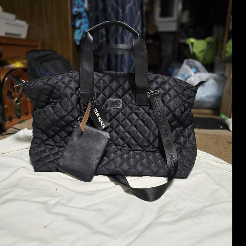 NEW Steve Madden BSPEEDY Quilted Overnight Weekender Travel Duffle Bag BLACK